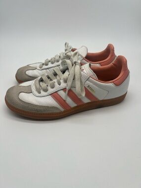 Adidas Samba Sneakers in White and Coral Pink Women's Sz 6.5